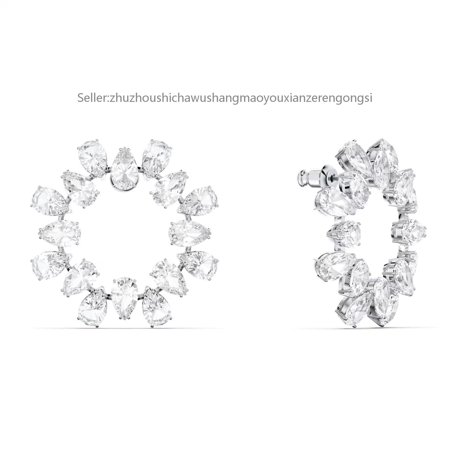 Matrix White Rhodium Plated Hoop Earrings Pear Cut New