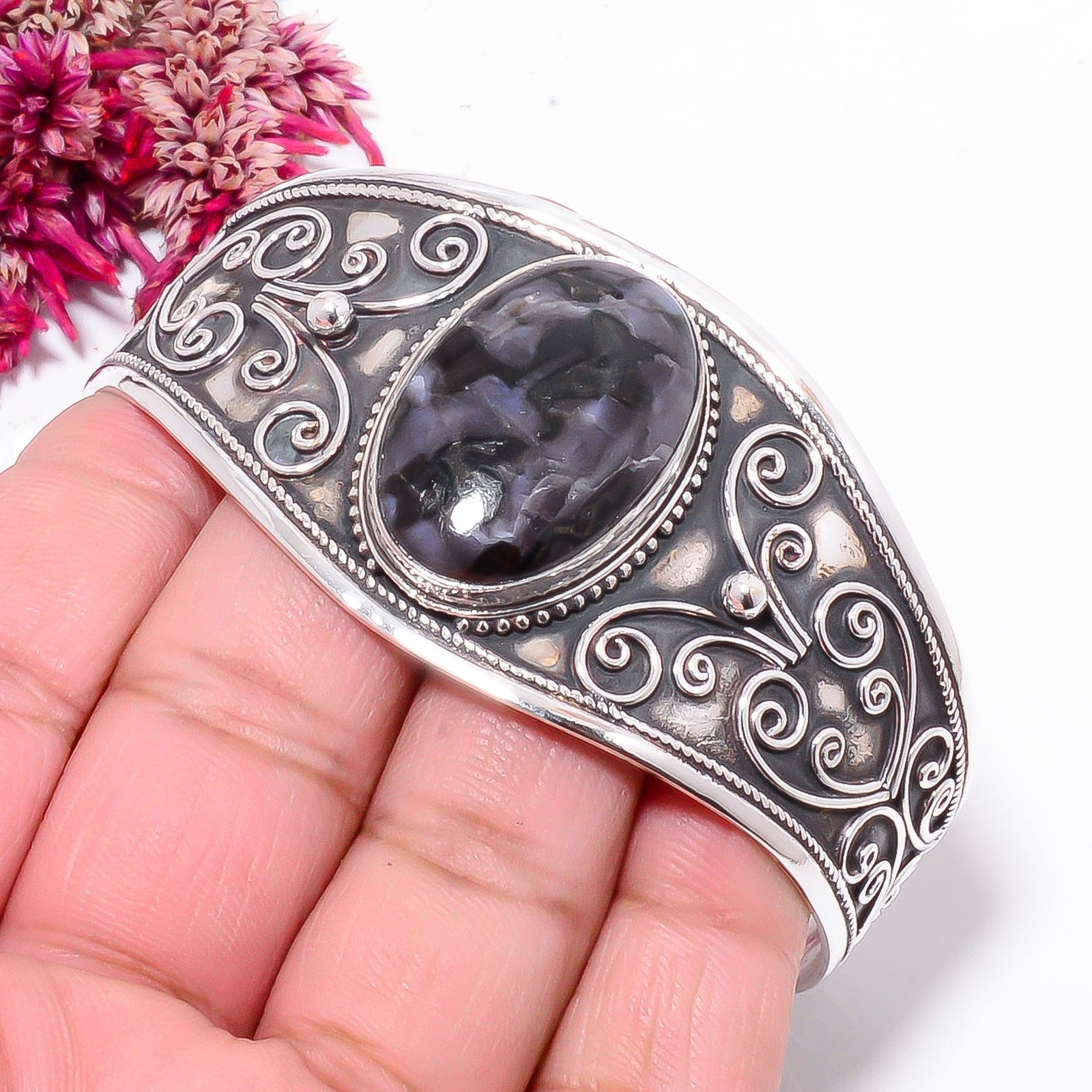 Gabronite – Madagascar 925 Sterling Silver Bali Cuff|C968558726
