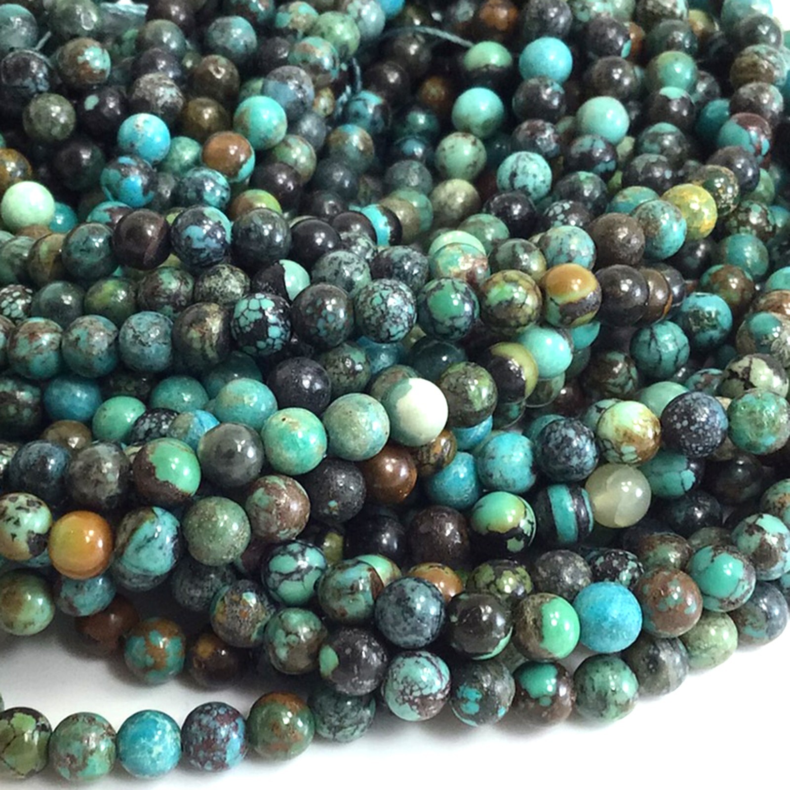 4mm Grade AAA Genuine Natural Turquoise Blue Green Smooth Round Loose Bead 15″