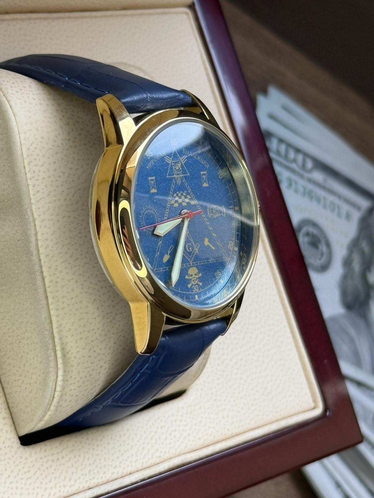 Mason Raketa 1990s Watch,Blue Soviet Mechanical Skull Men’s Wrist Pyramid USSR