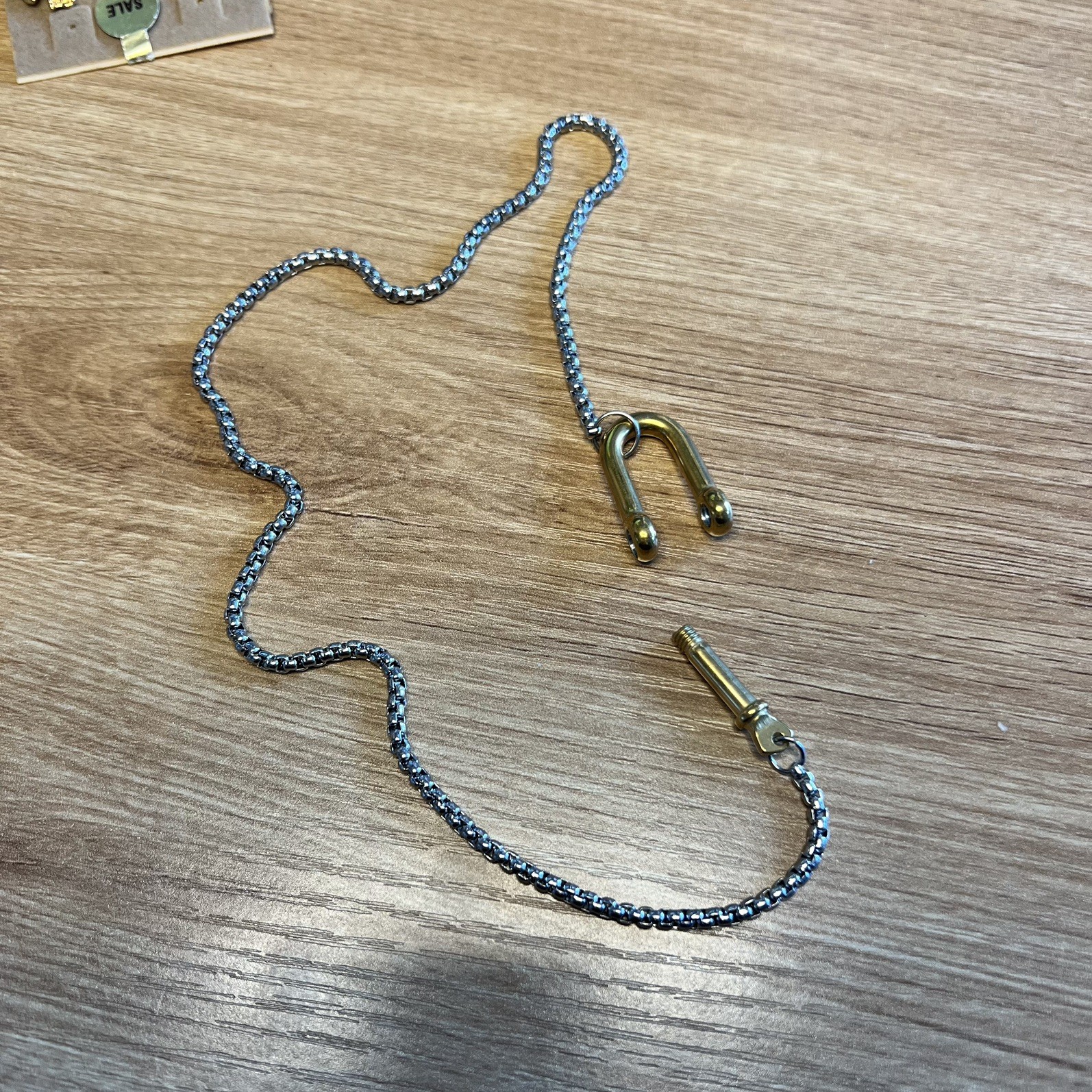 Horse Bit Pendant Chain Two Tone Necklace. Stainless Steel. New. Screw Closure.