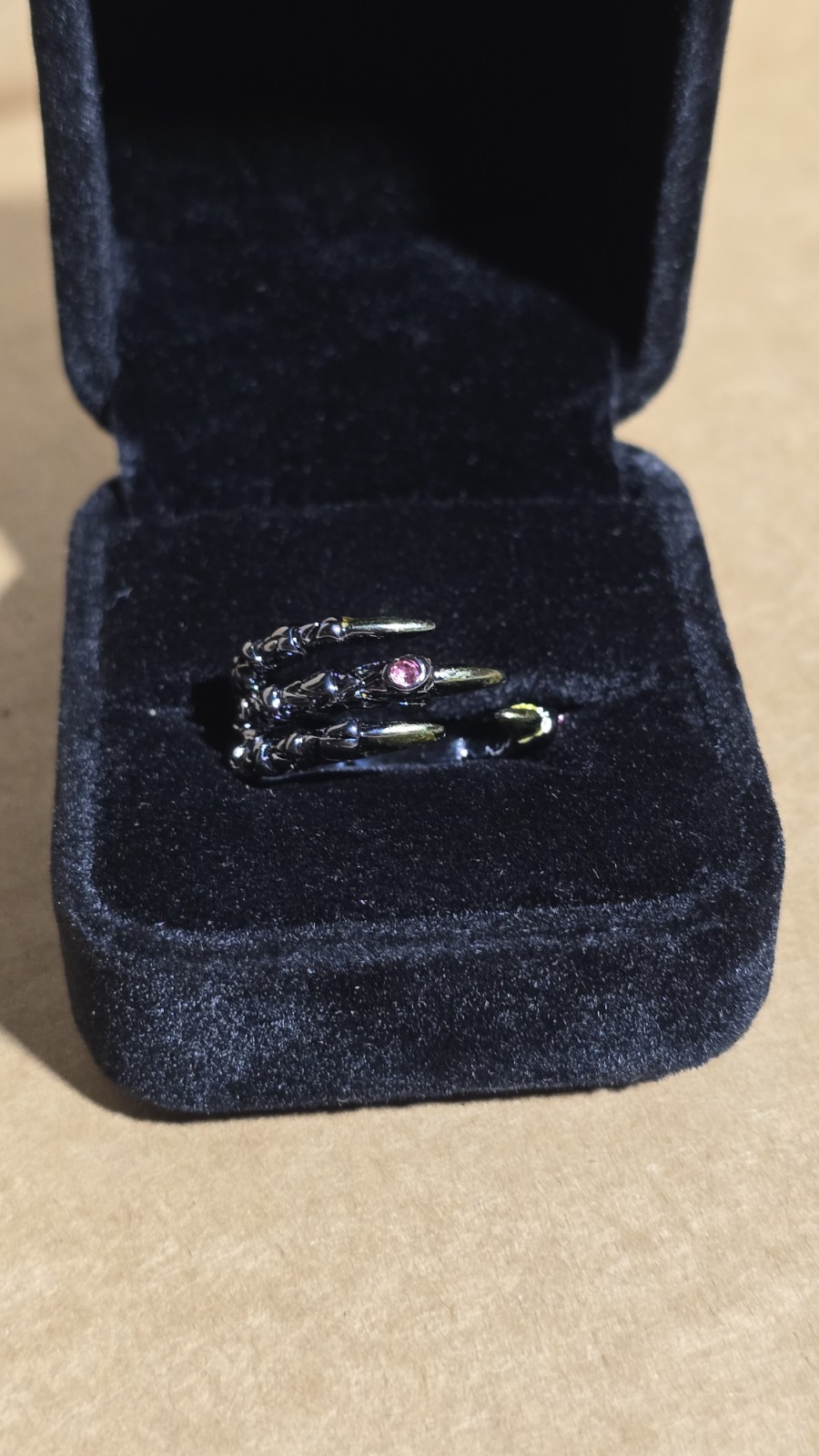 Black Stainless Steel Dragon Claw Ring Ruby Crystal Adjustable Punk Aesthetic