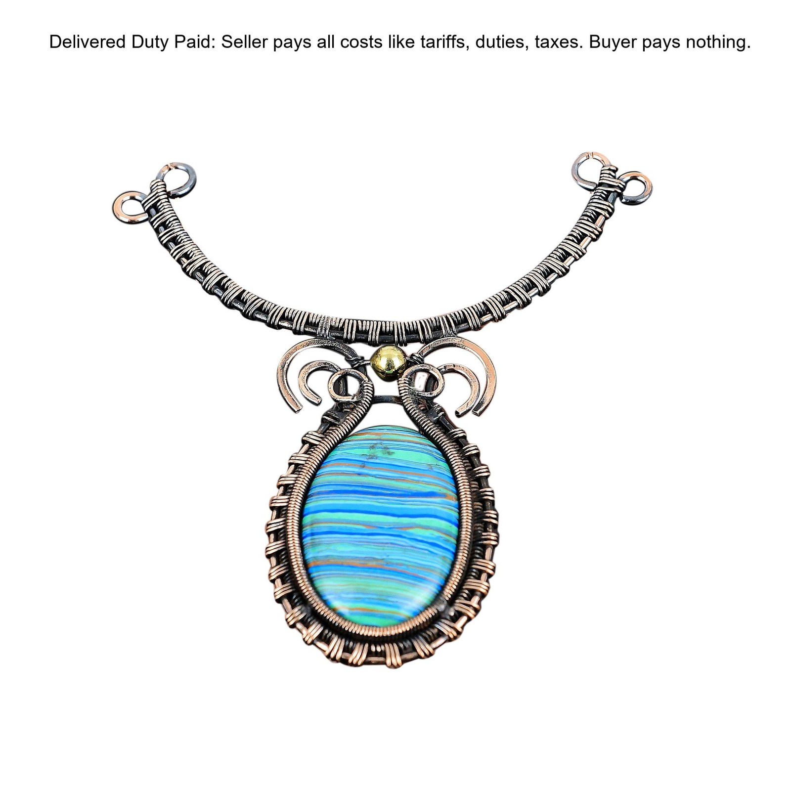 Copper Rainbow Calsilica Stone Chain Wire Wrapped Engagement Necklace Jewelry