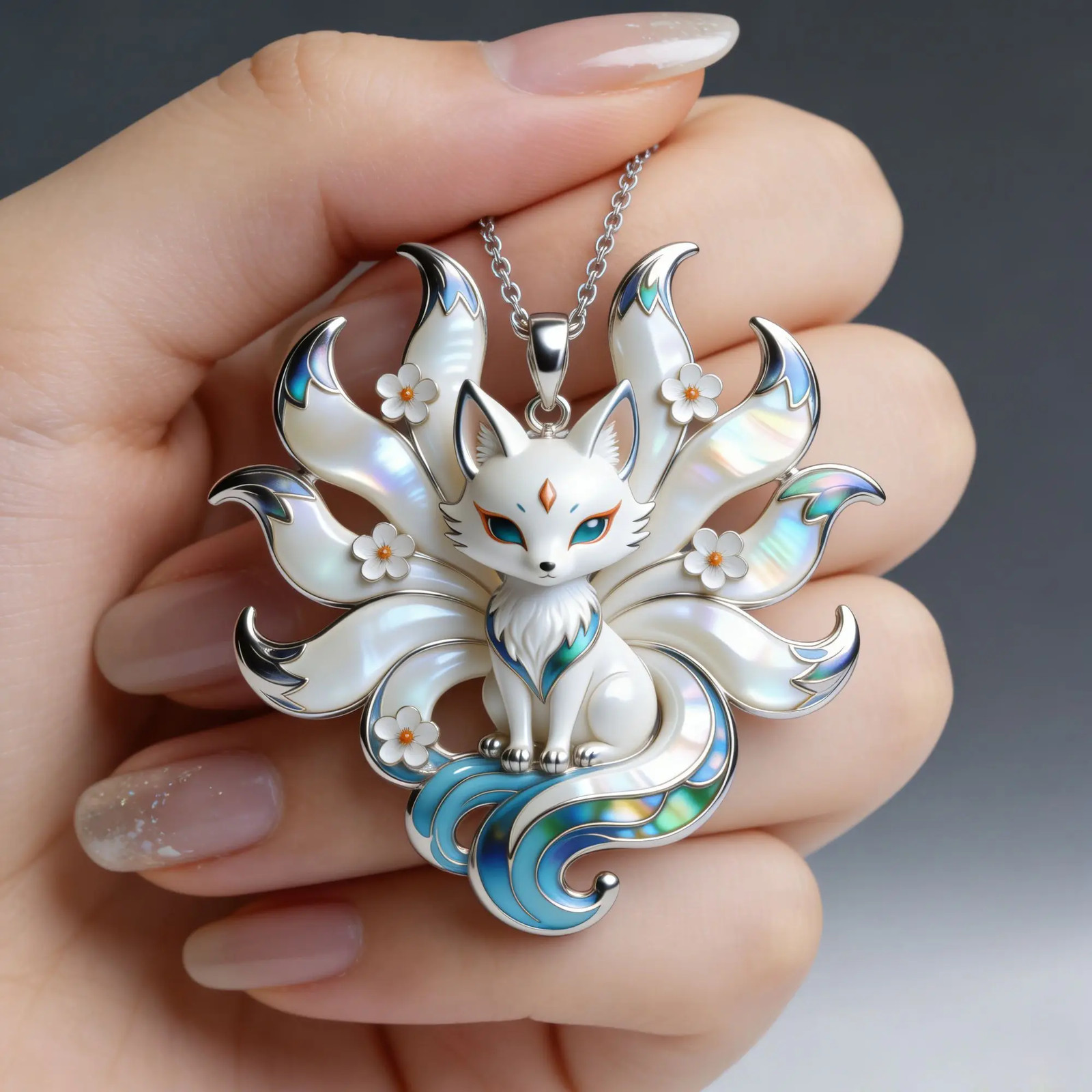 Chinese Style Nine tailed Fox Enamel Pendant Necklace Cute Aesthetic Trendy Gift