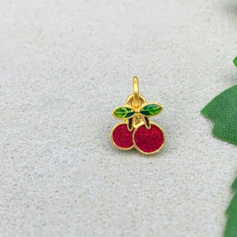 Pure 999 24K Yellow Gold Enamel Fruit Charms Pendant Women Jewelry 0.45-0.55g