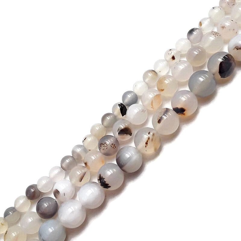 Dendritic Montana Agate Smooth Round Beads 4mm 6mm 8mm 10mm 15.5″ Strand