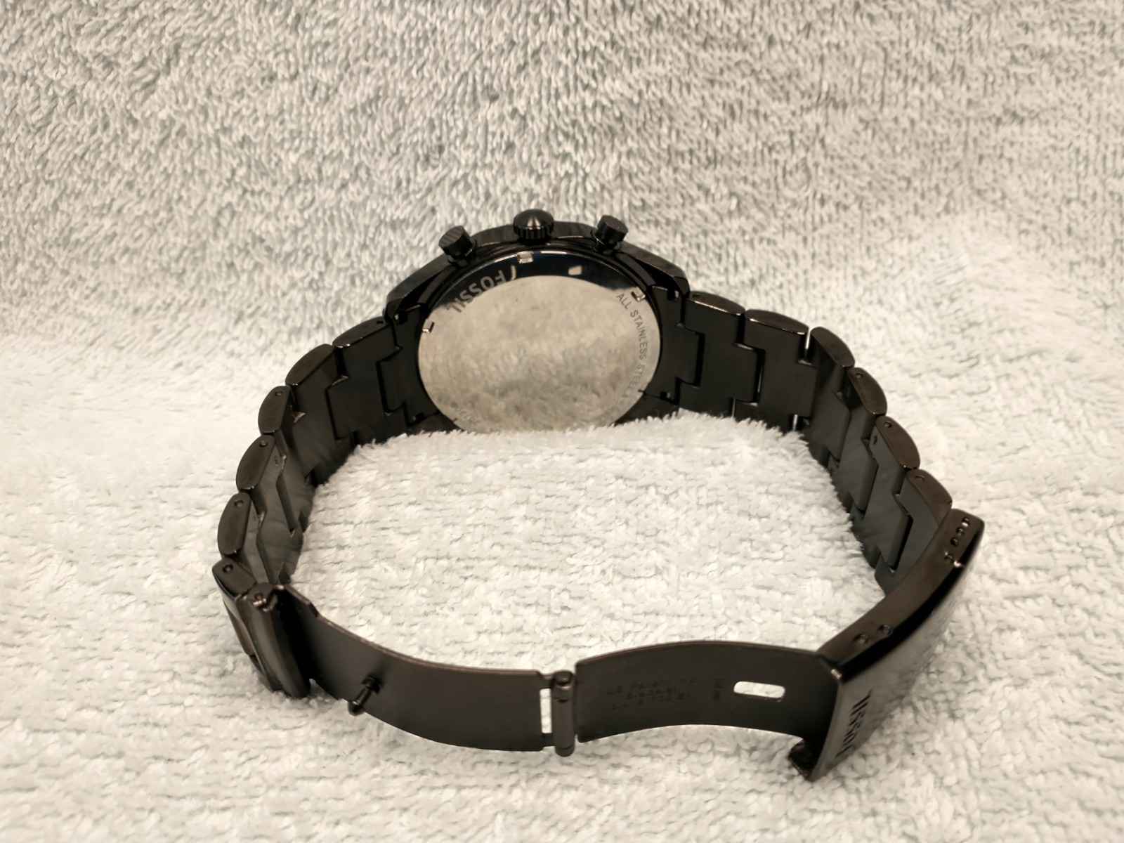 FOSSIL ITB “FOREMAN: All “ION-PLATED BLACK /BLACK S/S CHRONO BRACELET WATCH