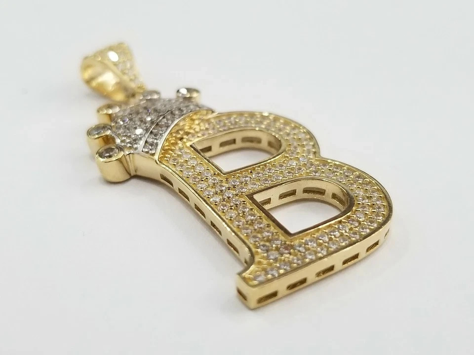 14k Unisex Yell GoldPlated Initial Alphabet Letter B Pendant King Diam Lab-Creat