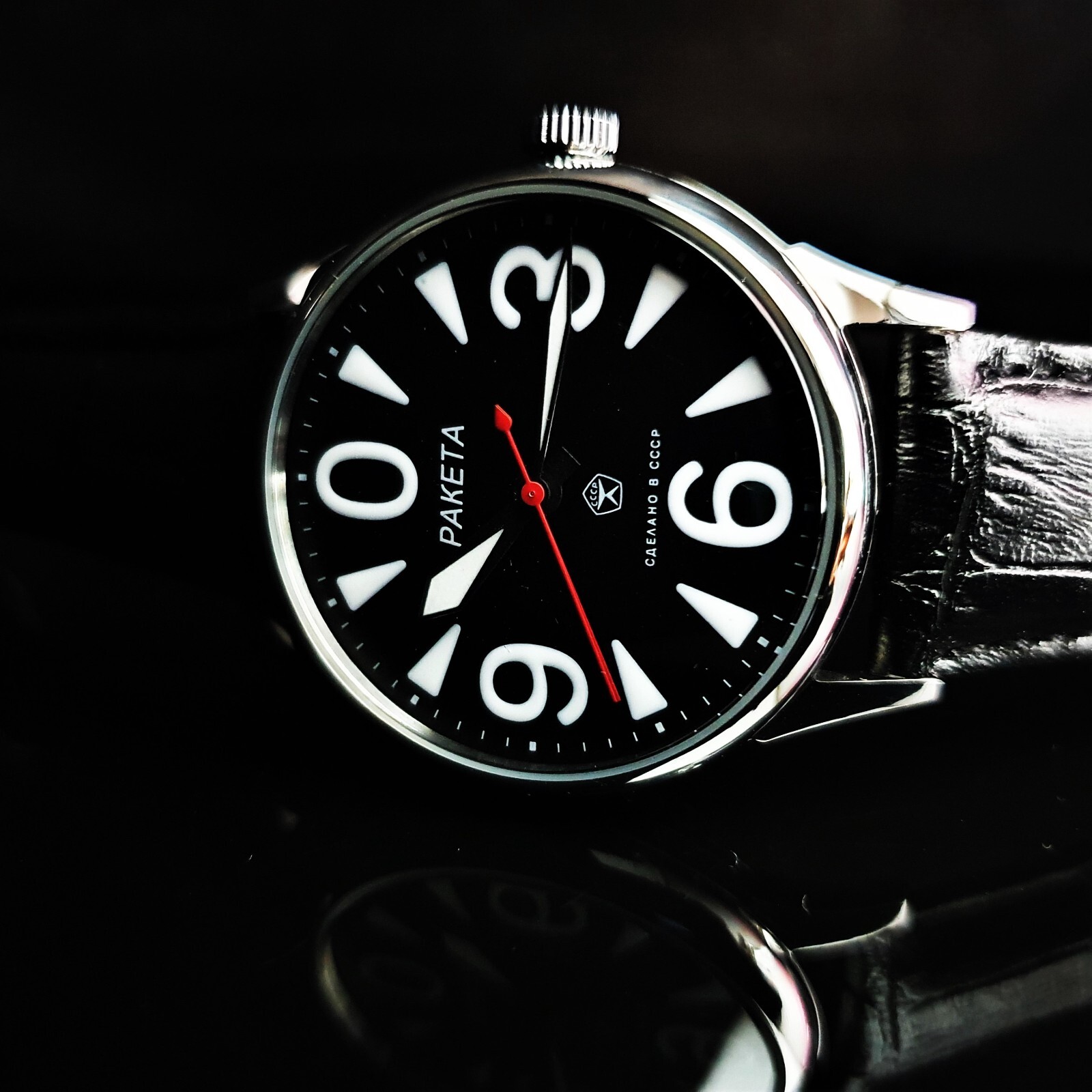 Vintage Watch USSR RAKETA Big Zero Wristwatch Mechanism 2609.HA Black Dial