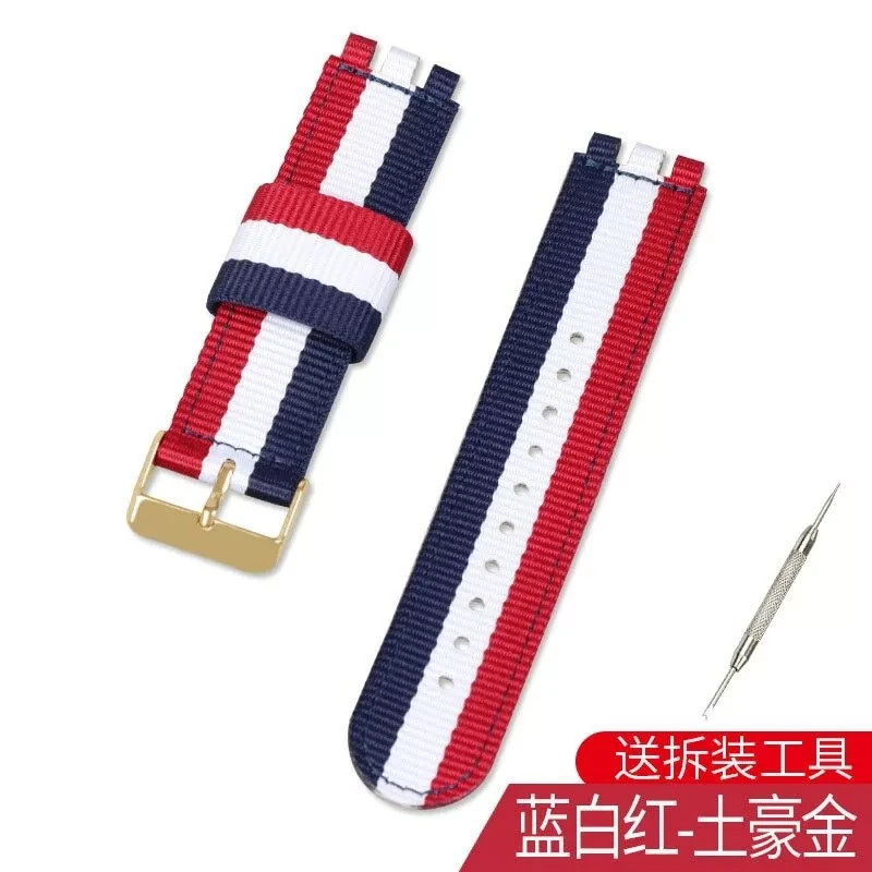 3-convex Ends 17mm 19 20mm Nylon Fabric Canvas Watchband for Swatch Stripe Strap