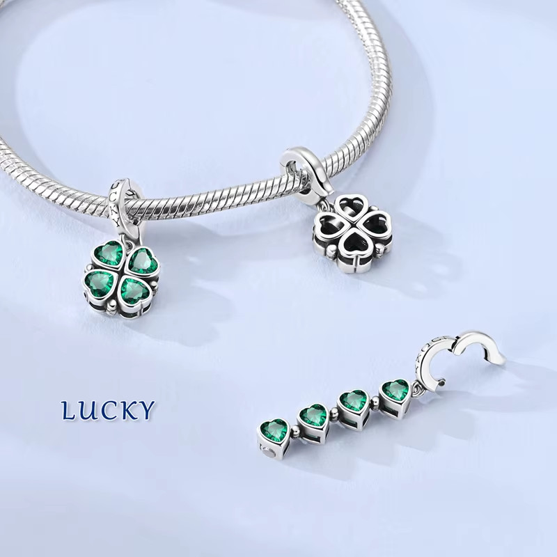 4 LEAF HEART CLOVER NEW ENHANCER CLASP STERLING SILVER BRACELET CHARM OR PENDANT