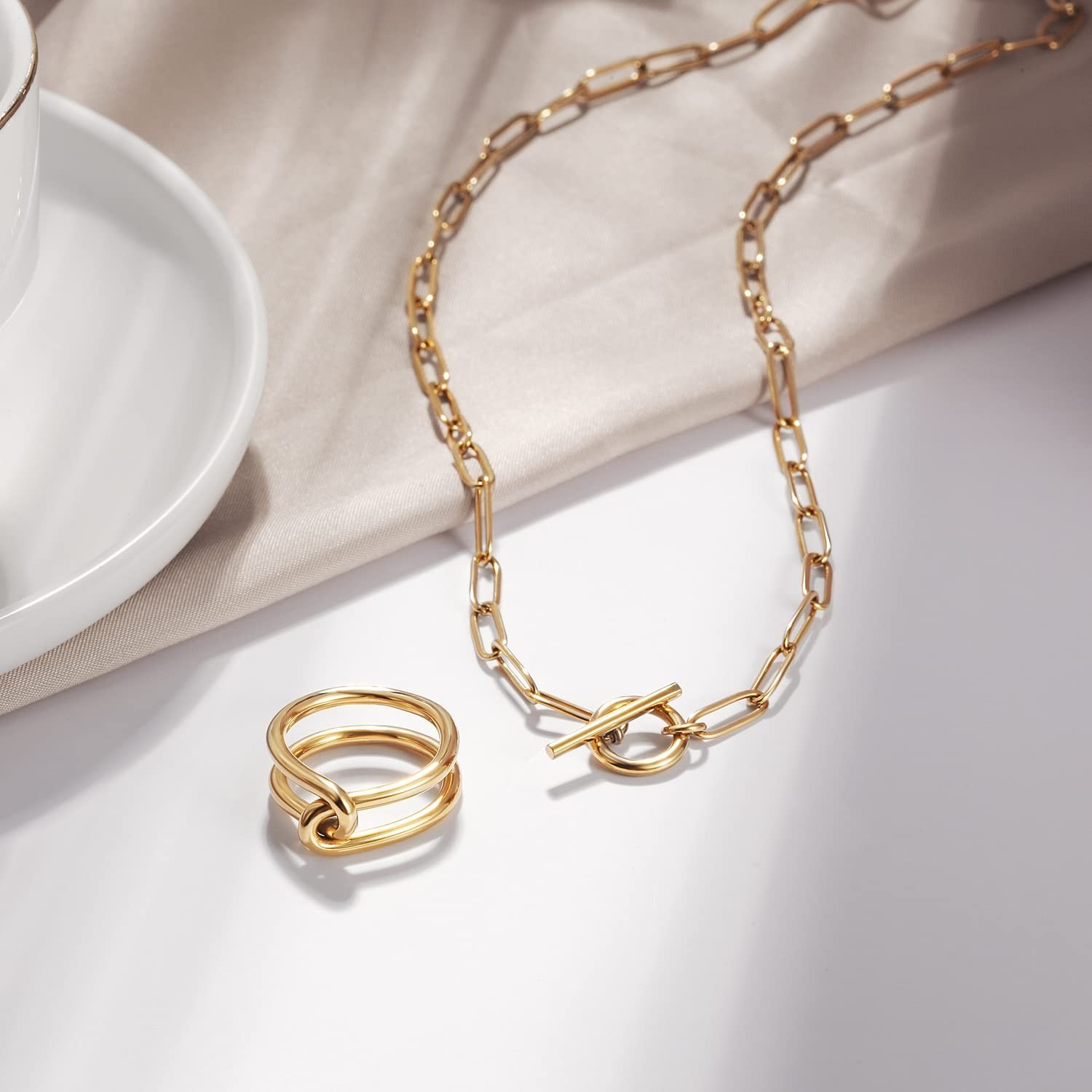 Layered Paperclip Bolo Necklace for Women – Adjustable Gold Plated Stainless Ste