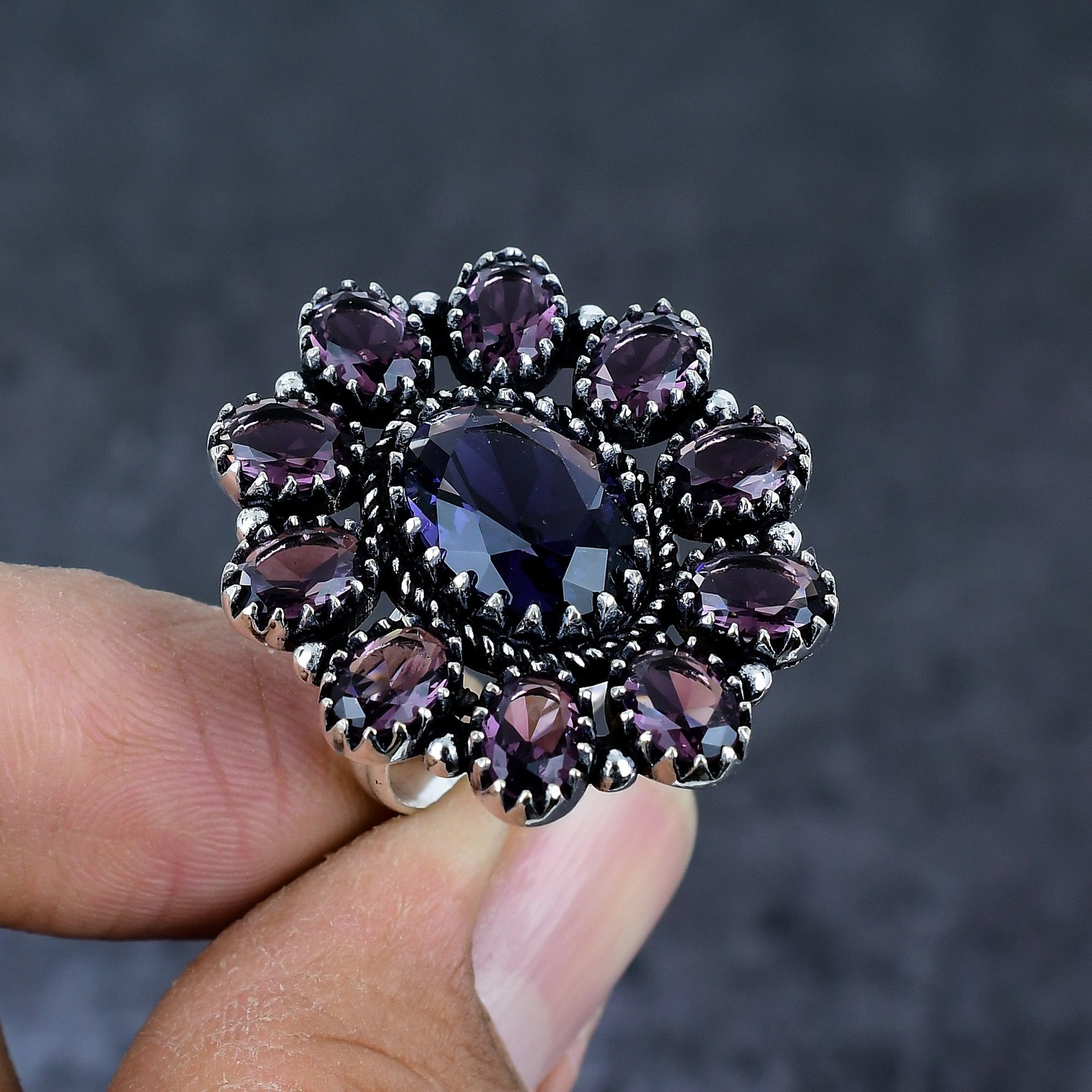 Amethyst Gemstone Handmade 925 Sterling Silver Jewelry Ring Size 9 M408