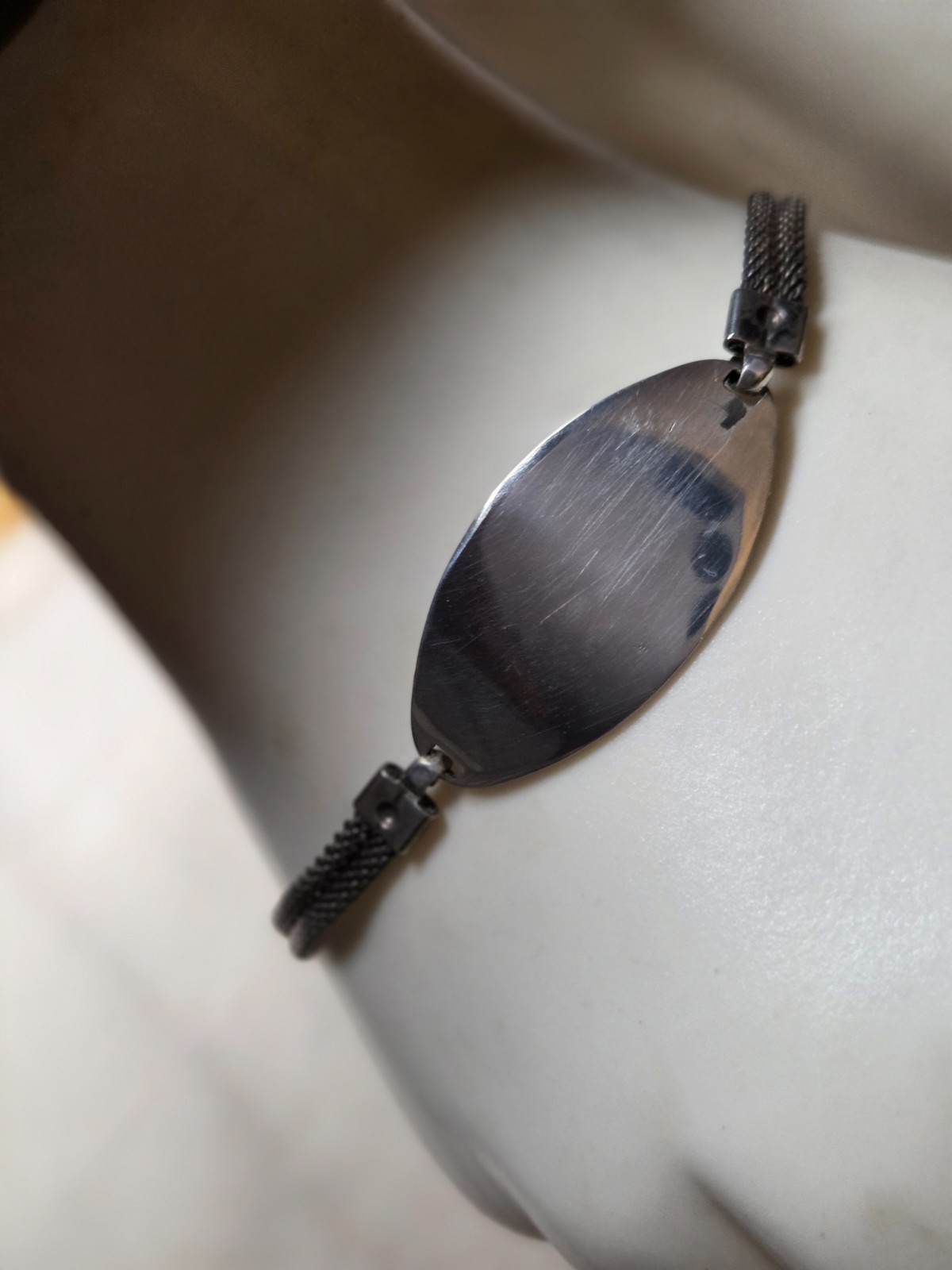 Vintage Bracelet Silver Sterling Identity 7 1/2” ID Pendant 8.2g Mesh Strap