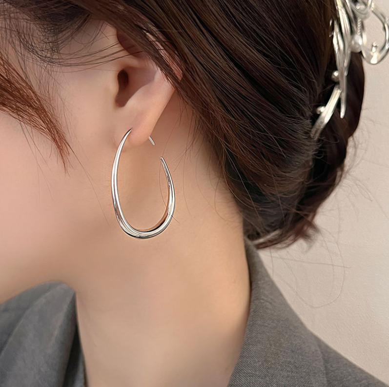 Women Silver Plated Large Oval Lightweight Teardrop Hoop Earrings Statement A9