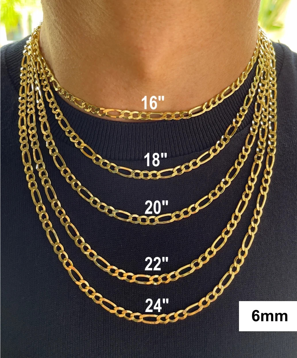 14K Yellow Gold Figaro Necklace Bracelet Chain ITALIAN Real – on Solid Silver