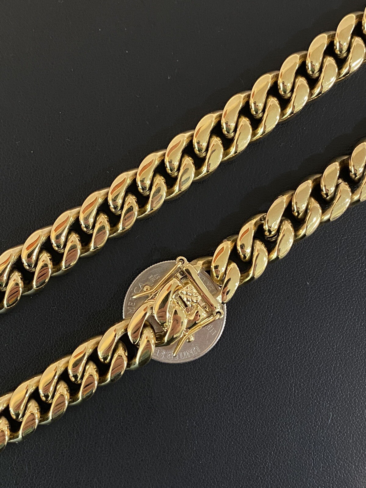 Real Solid 14K Gold Over Stainless Steel Miami Cuban Link Chain Necklace Choker