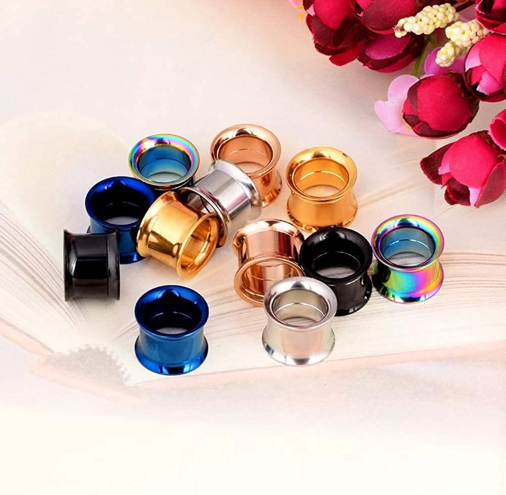 2PCS Screw Ear Tunnels Stainless Steel Ear Gauges Double Flare Ear Plugs 2G-3/4″