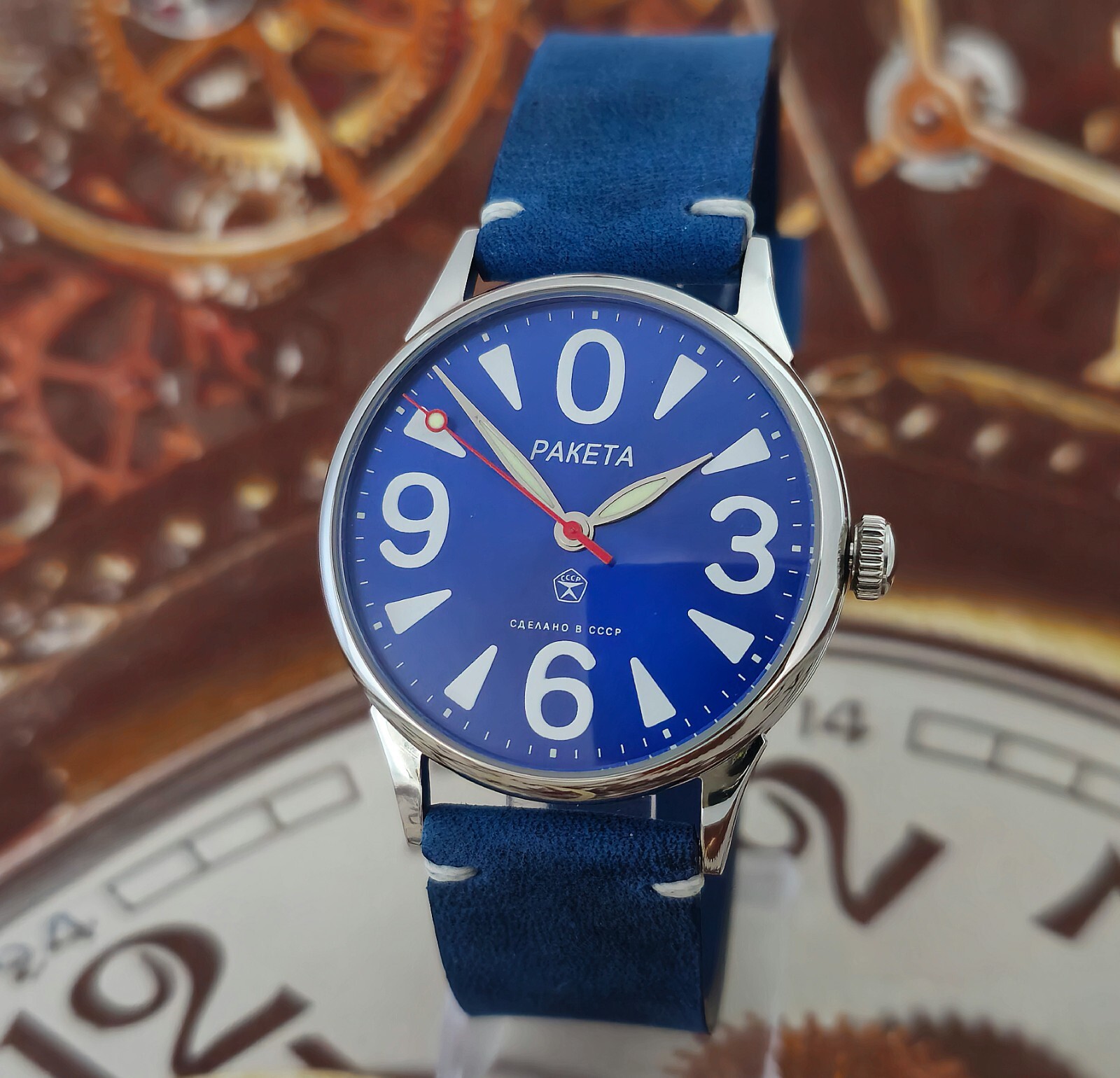 Vintage Watch USSR RAKETA Big Zero Blue Dial Wristwatch Mechanism 2609.HA 19J