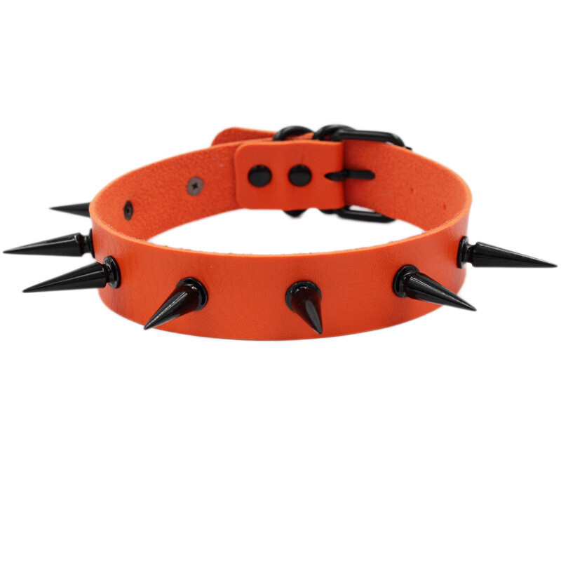 Gothic Punk PU Leather Alloy Spike Rivet Choker Necklace Unisex Rock Club Wear