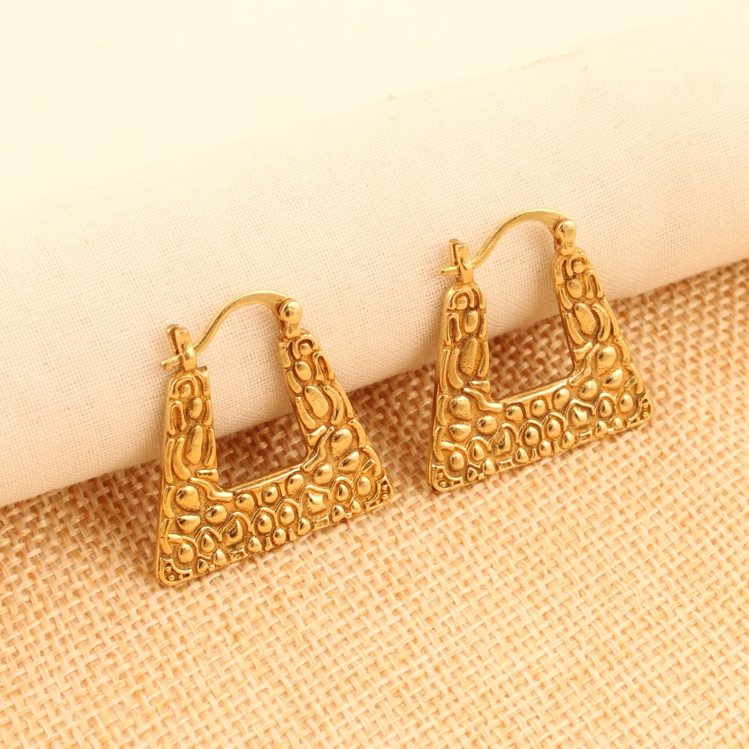 Gold & Silver Plating Geometric Hoop Earrings for Women Textured Tribal Earrings