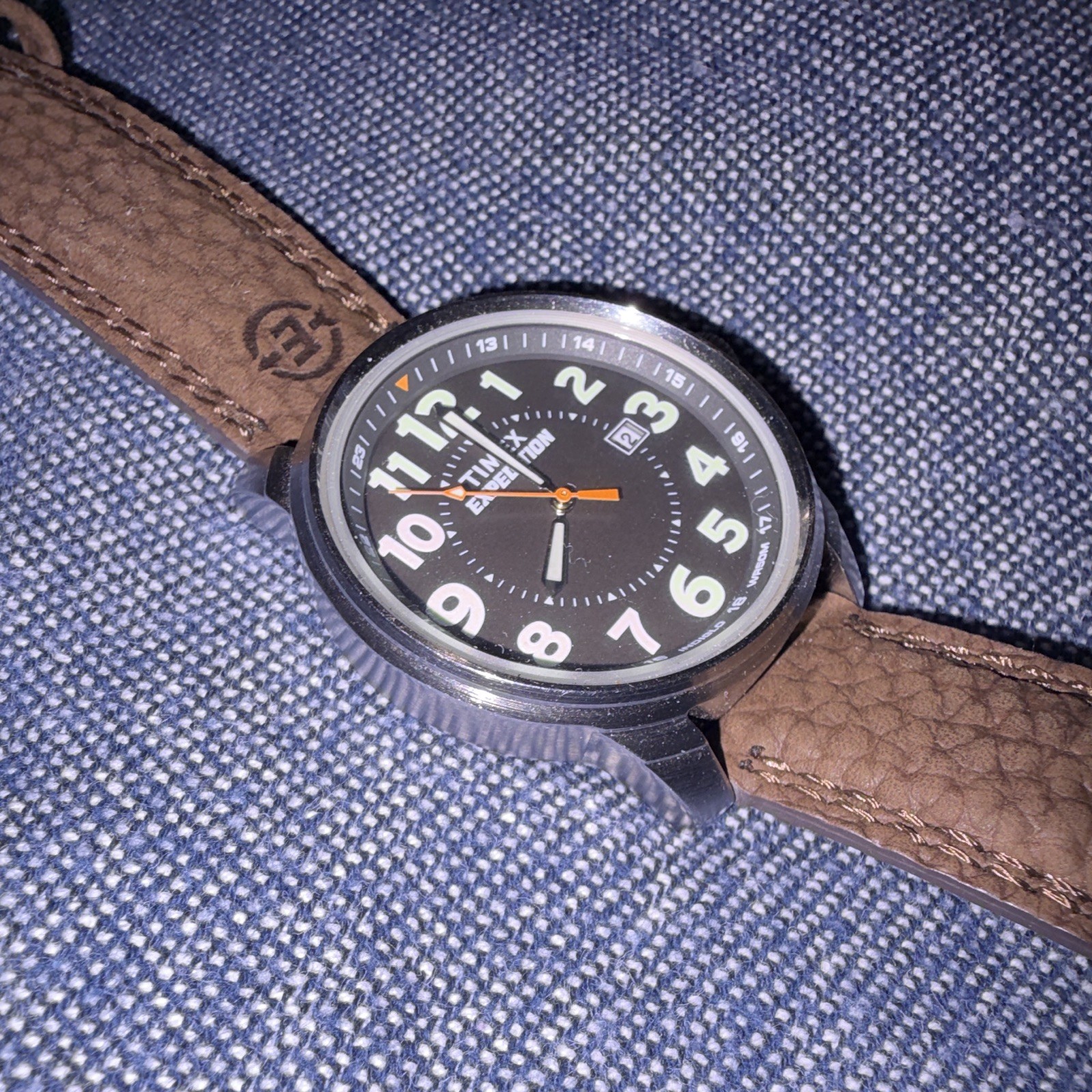 Timex Expedition Quartz 42mm Black Dial Brown Leather Strap Date 50m WR