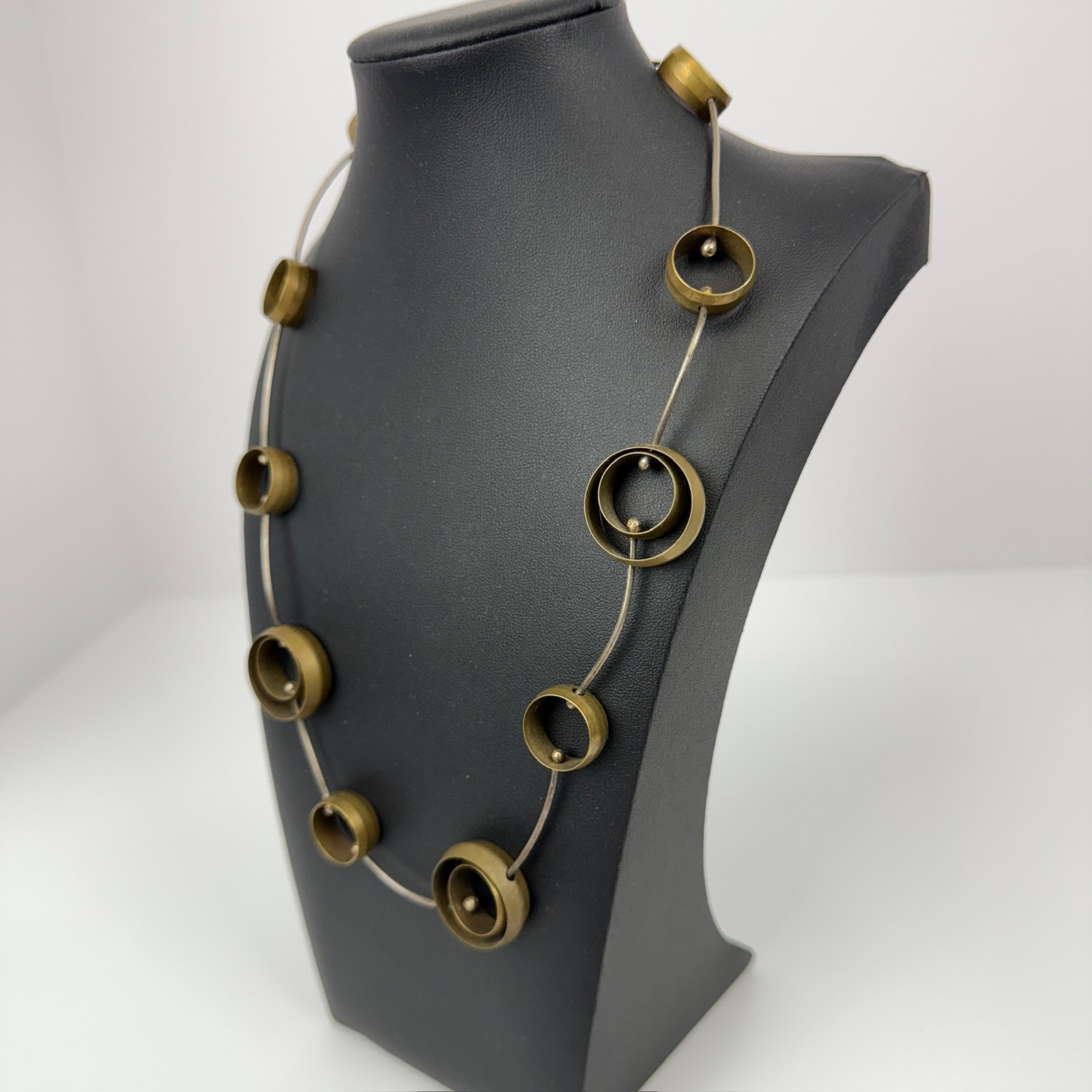 Artisan Circle Cut Out Chain 22″ Statement Necklace Copper Silver Mixed Metals