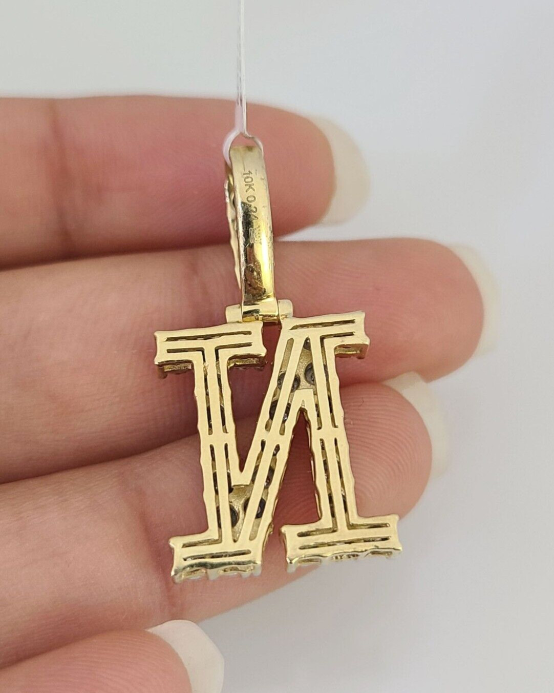 10k Initial ” N ” Diamond Pendant Charm Yellow Gold Alphabet Men’s Ladies
