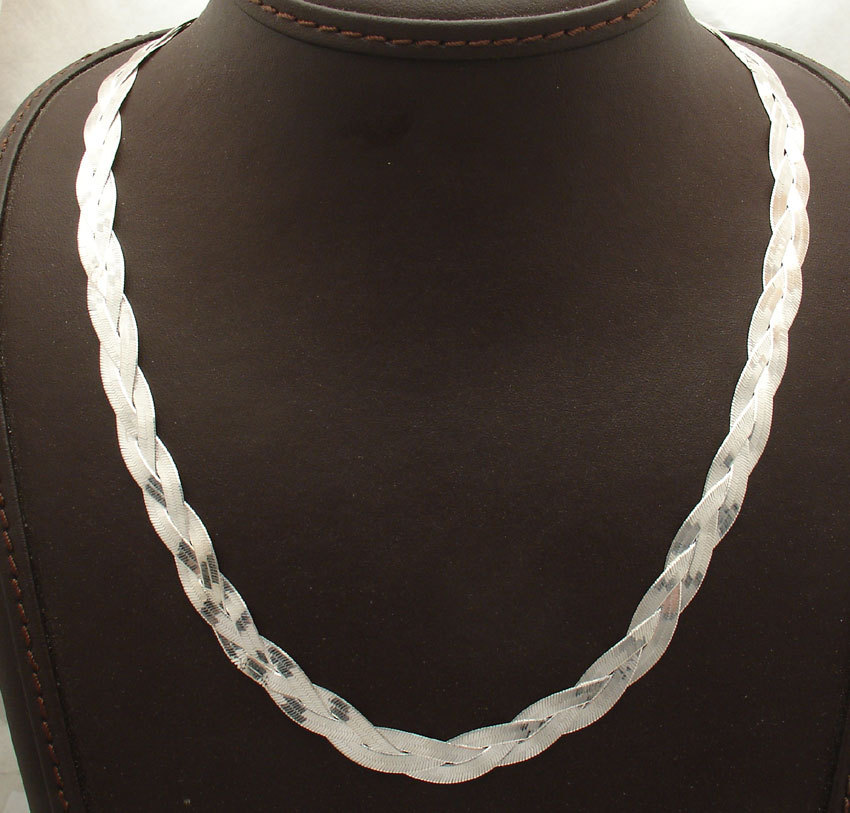 Reversible Triple Woven Herringbone Chain Necklace Solid Sterling Silver ITALY