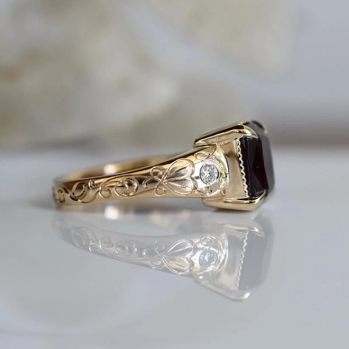 5.40 Ct Cushion Cut Natural Ruby & Diamond Wedding Ring 14K Yellow Gold