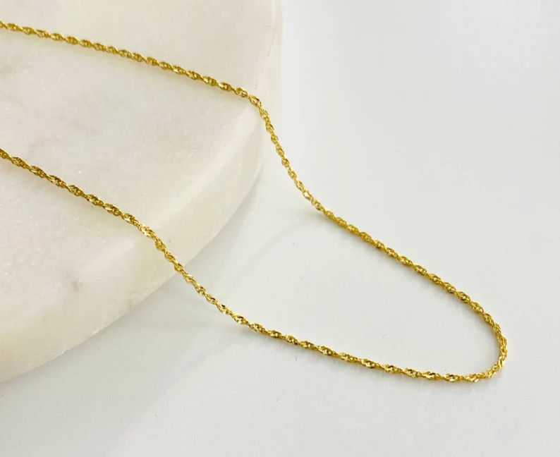 10K Solid Gold 1.1mm Singapore 9 inches Anklet, 10k Real Gold Anklet- PE9