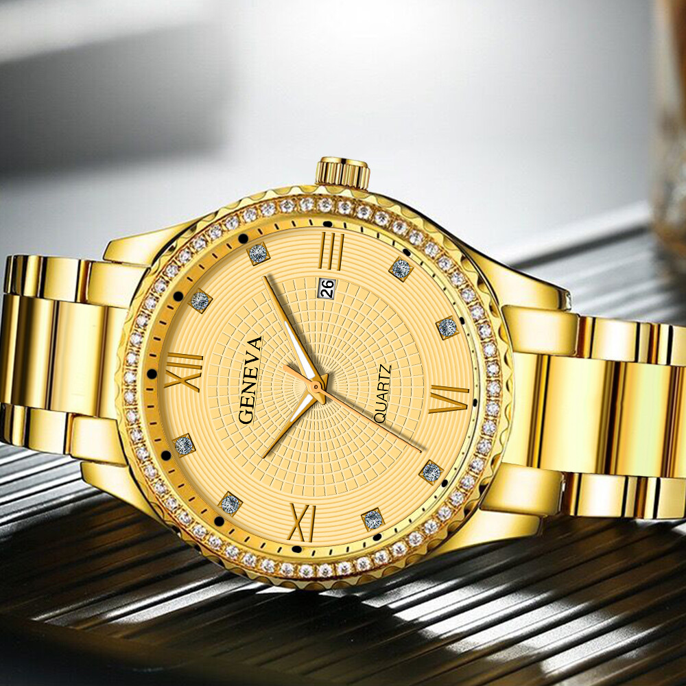 Men Gold Quartz Watch Waterproof Classic Stainless Steel Analog Business Fashion