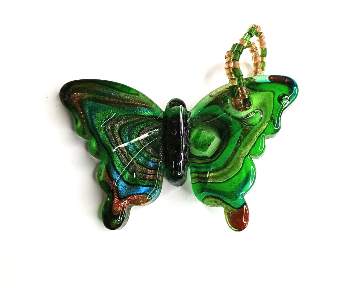 Beautiful Dichroic Art Glass BUTTERFLY PENDANT ~ Greens Blues Gold