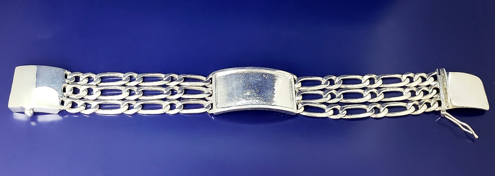 23 mm Solid Heavy Sterling Silver 3 Row Link ID Bracelet 8 Inches 61 Grams