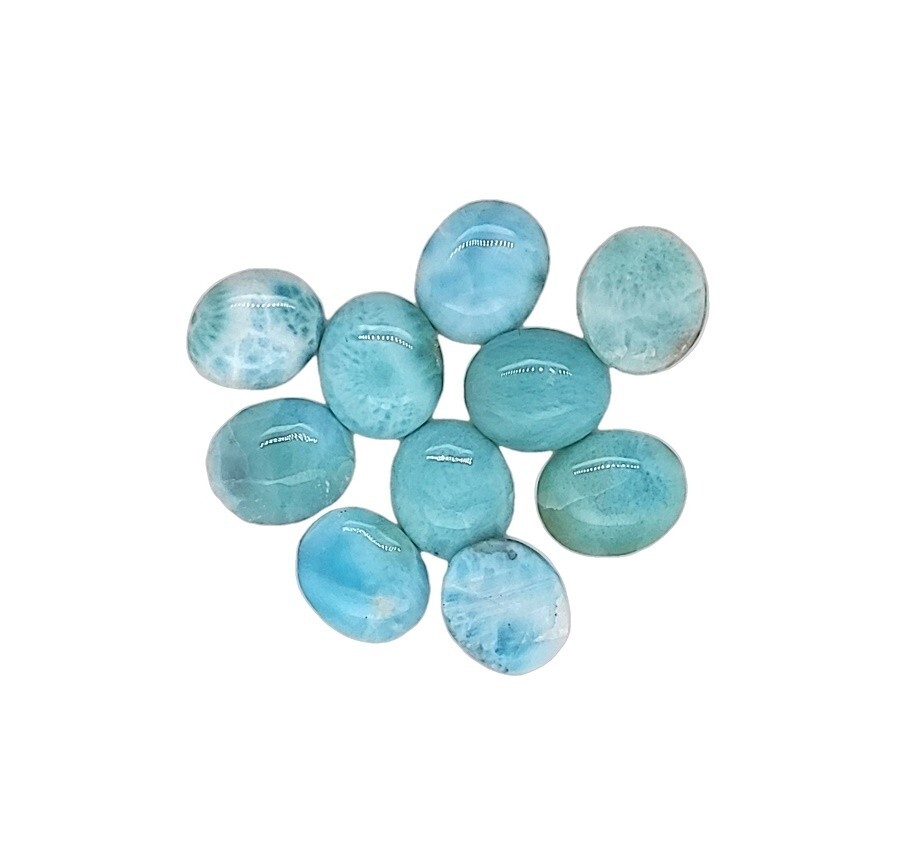 NATURAL LARIMAR 12X10mm OVAL FLAT BACK CABS (LOT OF 10 STONES) UNDER WHOLESALE