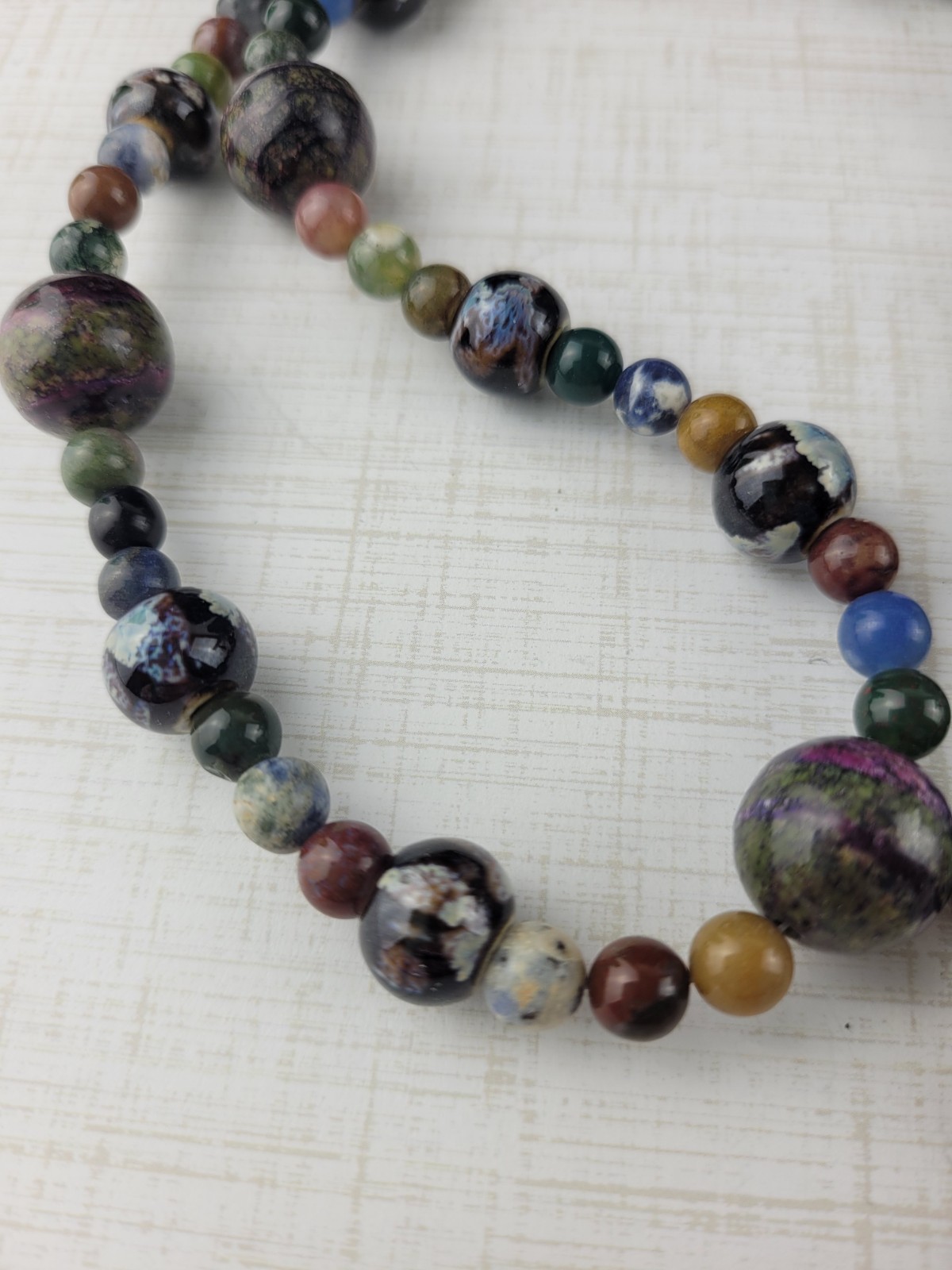 Multicolor Multi Size Round Agate Bead Necklace 28″