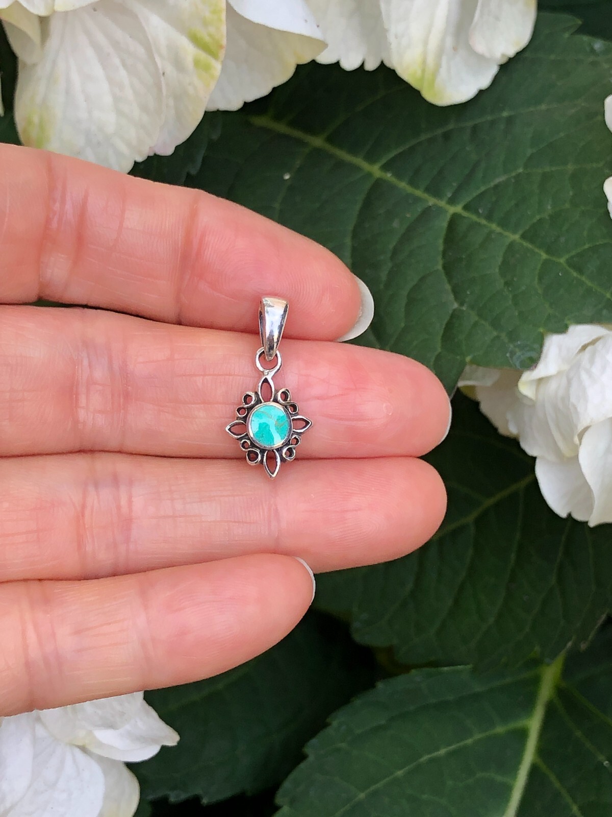 925 Sterling Silver Turquoise Pendant Dainty Tiny Charm 11.5mm(4mm)/21mm