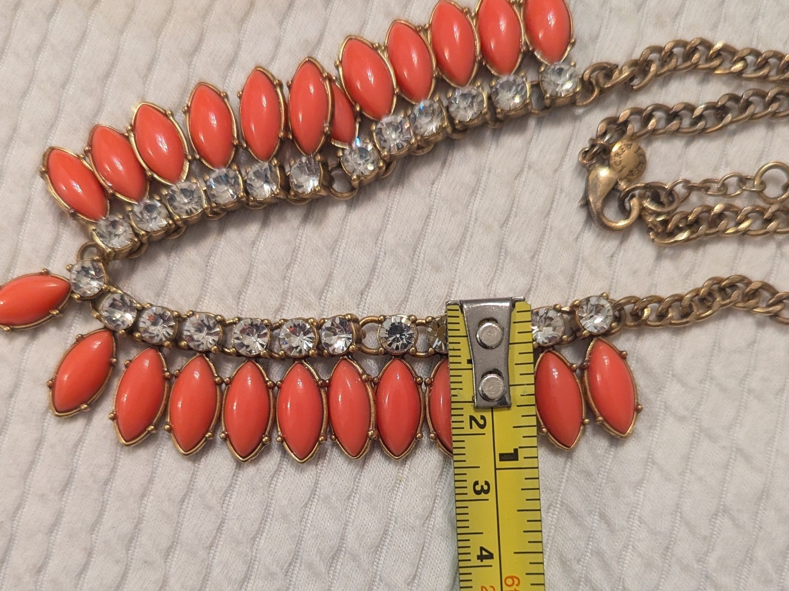J Crew Statement Necklace Coral & Clear Colored Stones 18-22.5 in