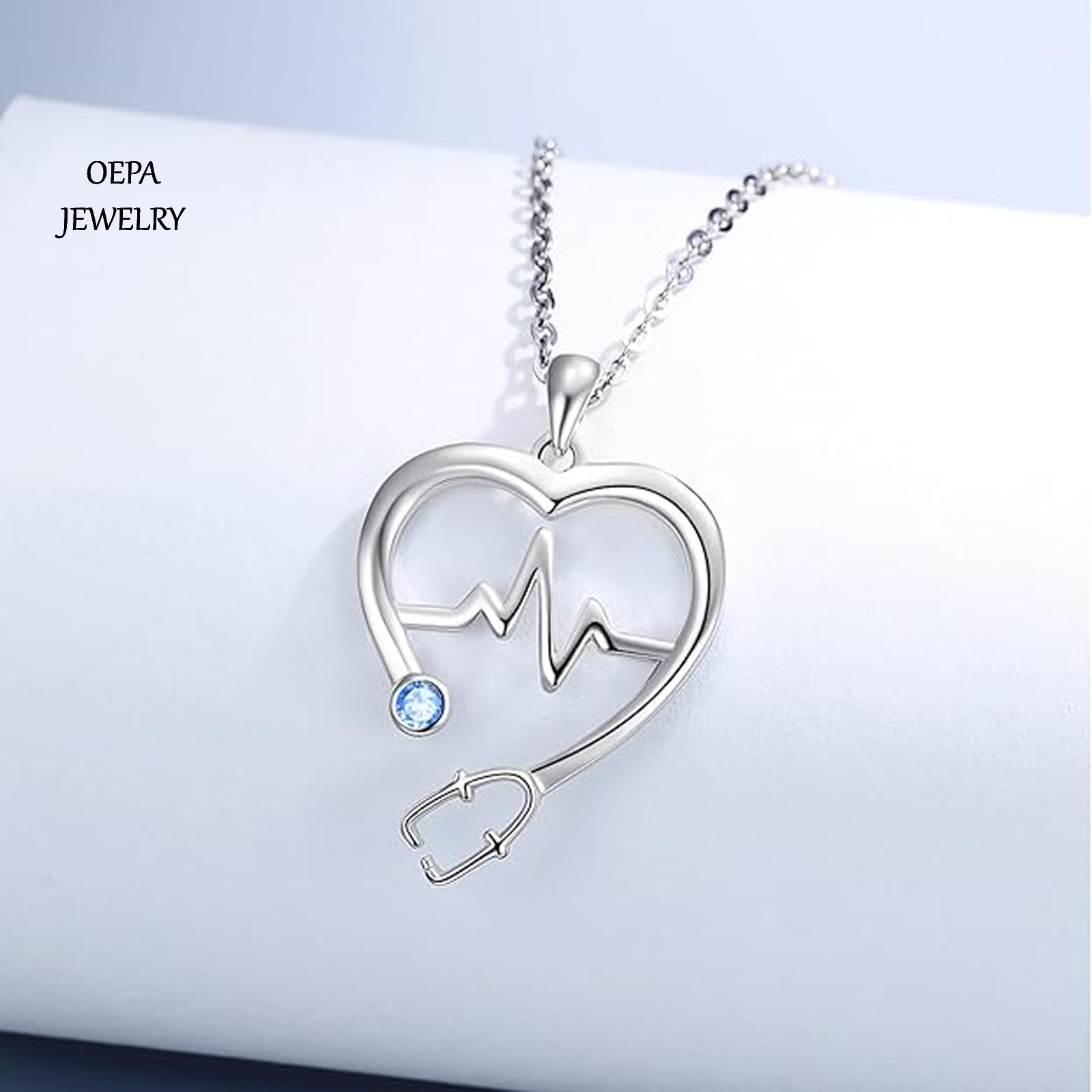 Nurse Necklace 925 Sterling Silver Stethoscope Heartbeat Necklace for Women