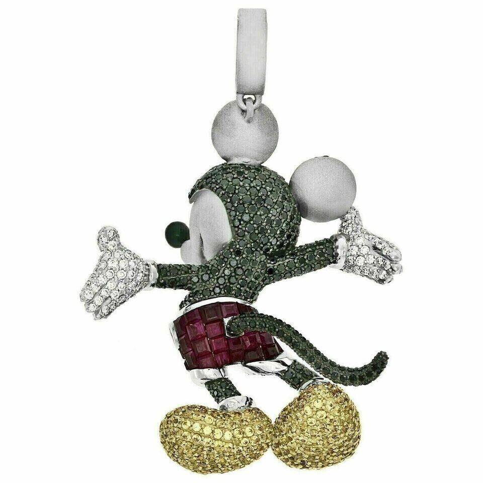 4.00Ct Round Cut Real Moissanite Mickey Mouse Pendant 14k White Gold Plated