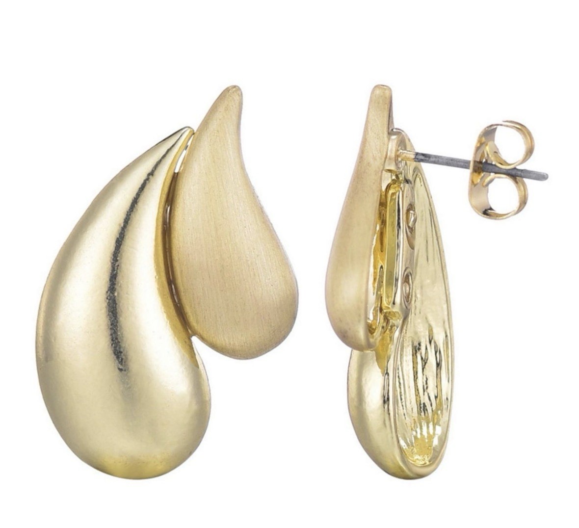 Adornia Gold Tone Teardrop Stud Earrings Butterfly Back Metal No Stone