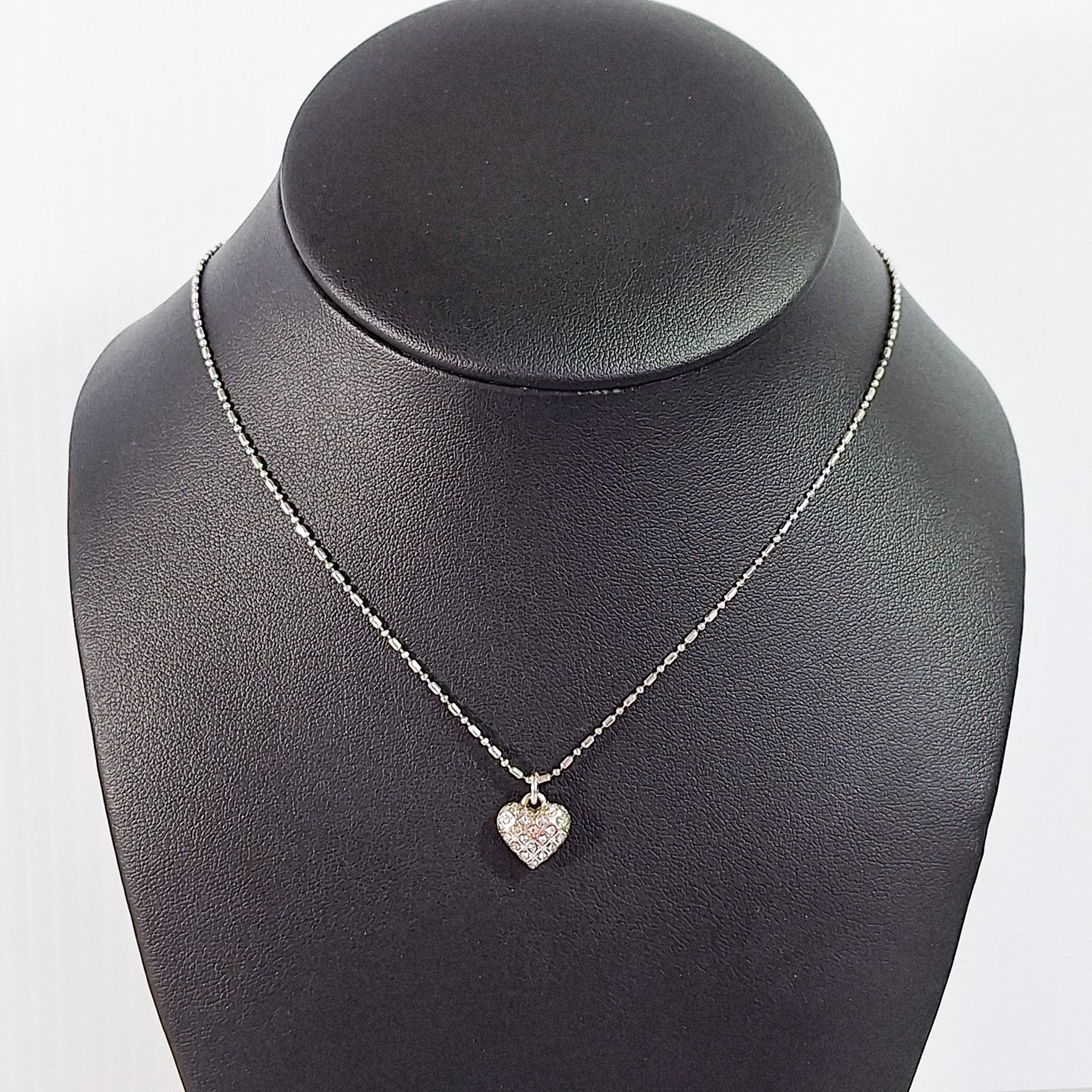 BRIGHTON PETITE CRYSTAL HEART NECKLACE ON BAR AND BALL BEAD CHAIN SILVER