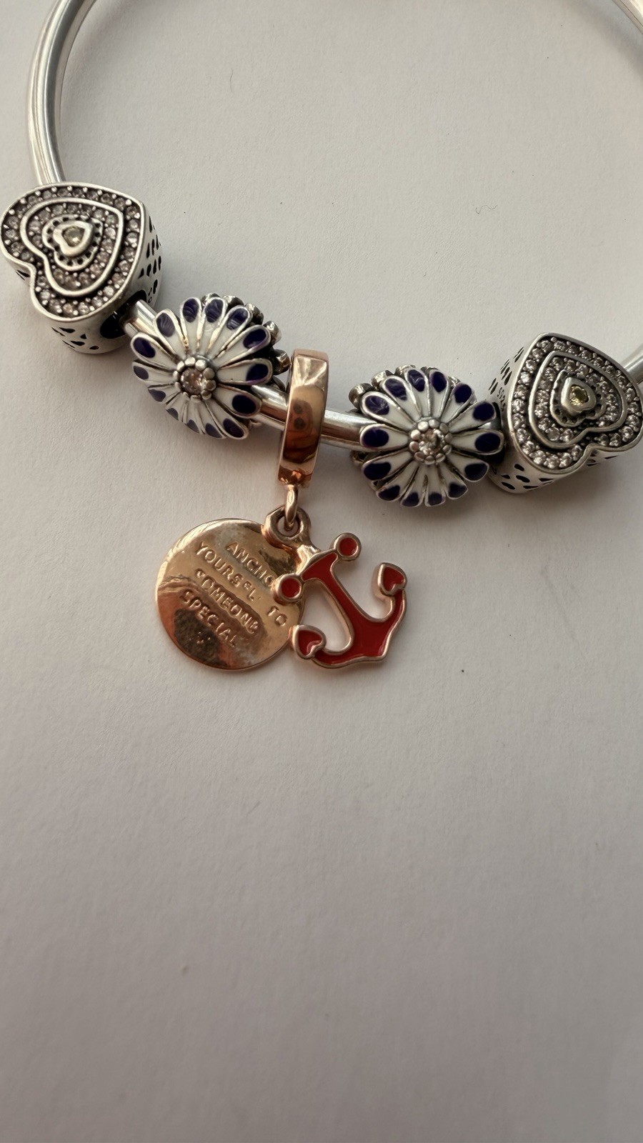 AUTHENTIC PANDORA 925 STERLING SILVER SNAKE CHAIN BRACELET WITH 5 CHARMS