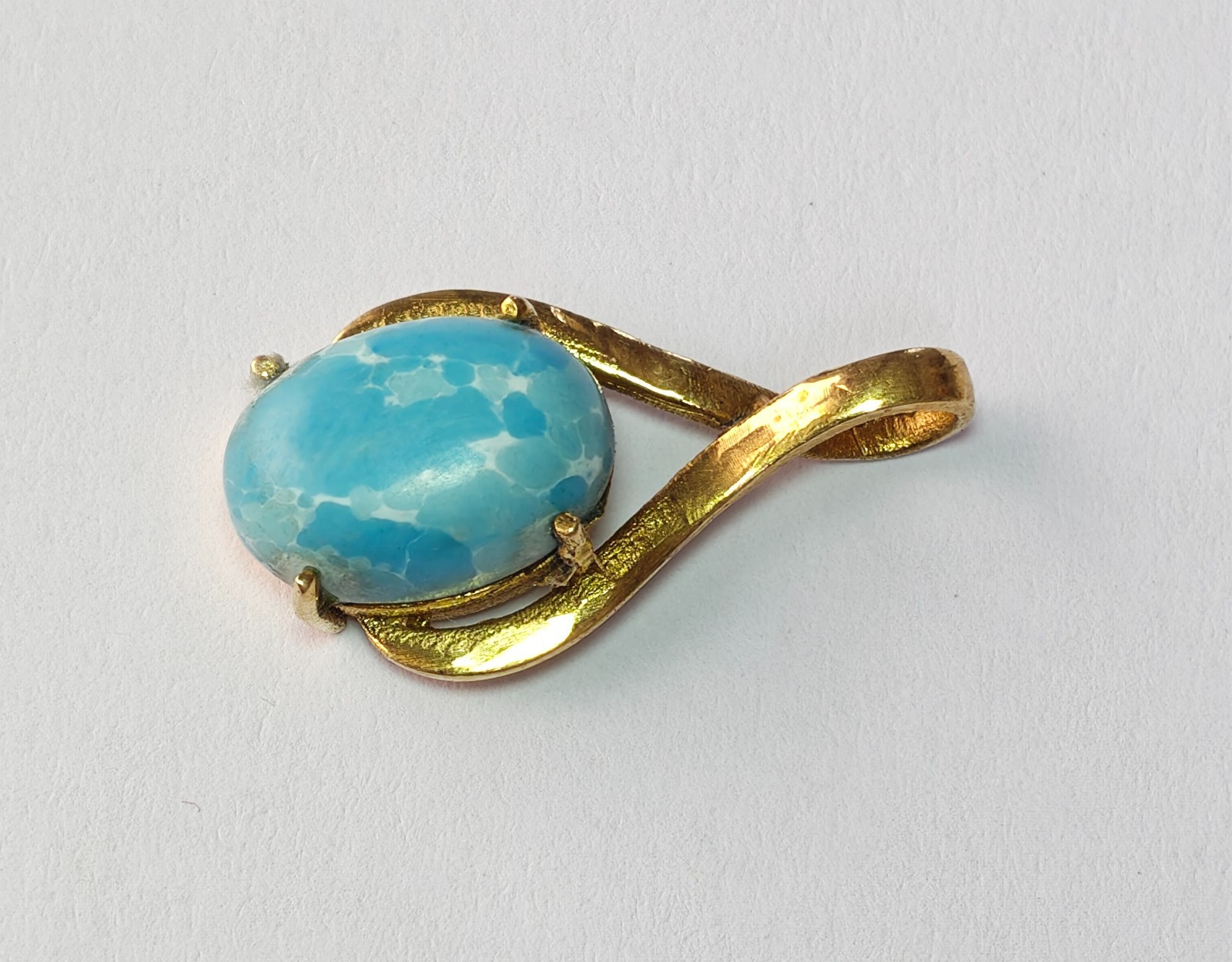 Natural Larimar Oval Cabochon Solitaire Horizontal Teardrop Pendant for Unisex