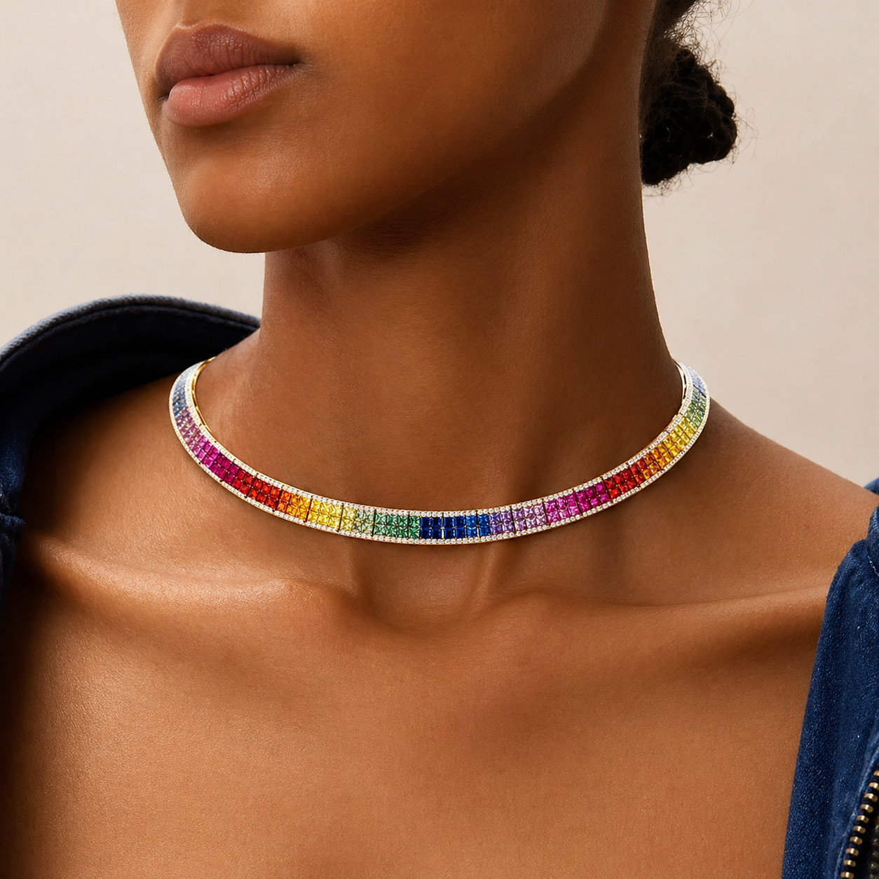 50Ct Princess Cut Multicolor Lab Created Sapphire Rainbow Necklace 925 Silver
