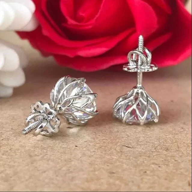 4.00Ct Round Cut Lab Created Solitaire Diamond Stud Earrings 14k White Gold Over