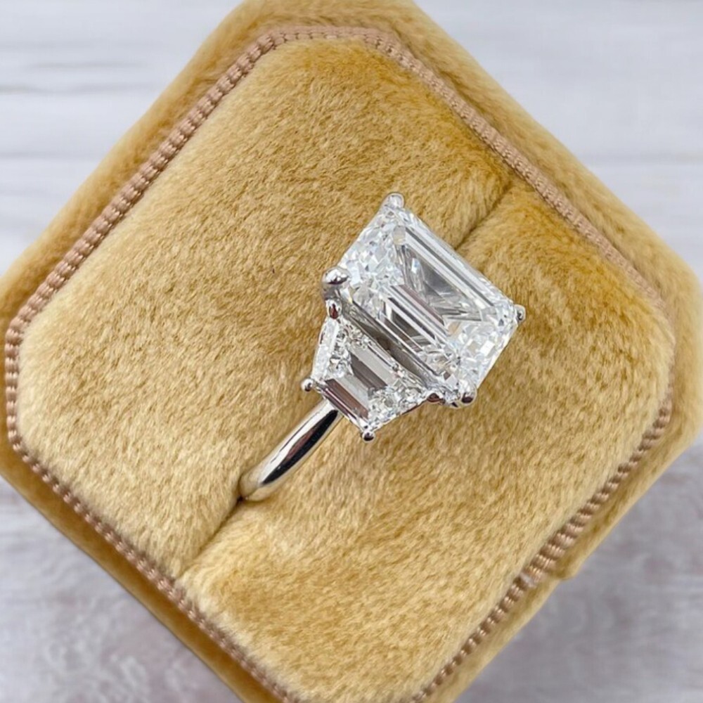Diamond Ring Engagement Gold Lab Grown Emerald Cut IGI 14K White 6.80 Carat