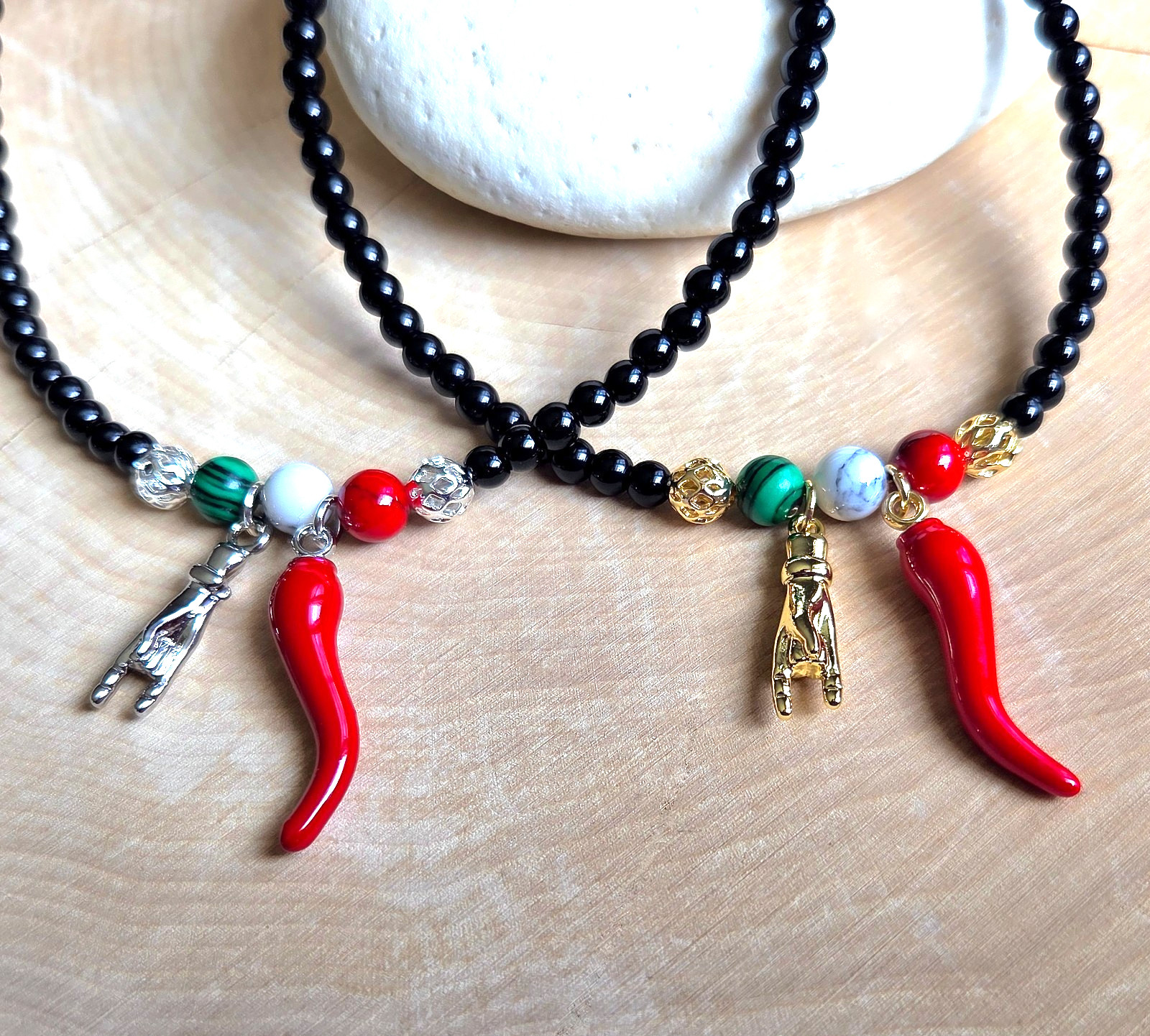 Italian Horn For Rearview Mirror, Car Accessory, Red Cornicello, Italy Flag Bead