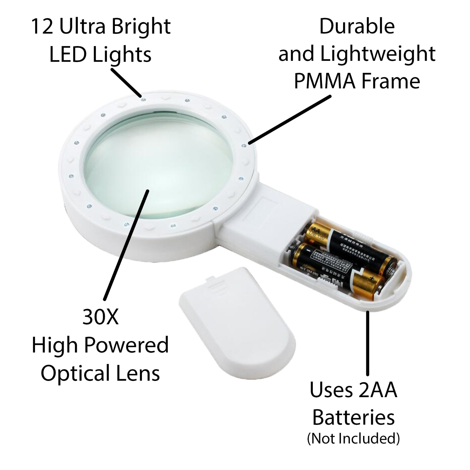 Magnifying Glass with Light 30X Handheld Magnifier Large Reading Aid LED Big