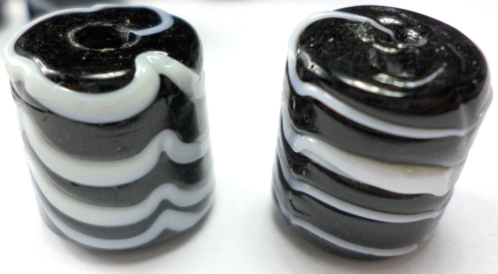 42 Light Blue /Black Glass Lampwork Large Barrel Beads w/4mm Hole 16x14x14mm